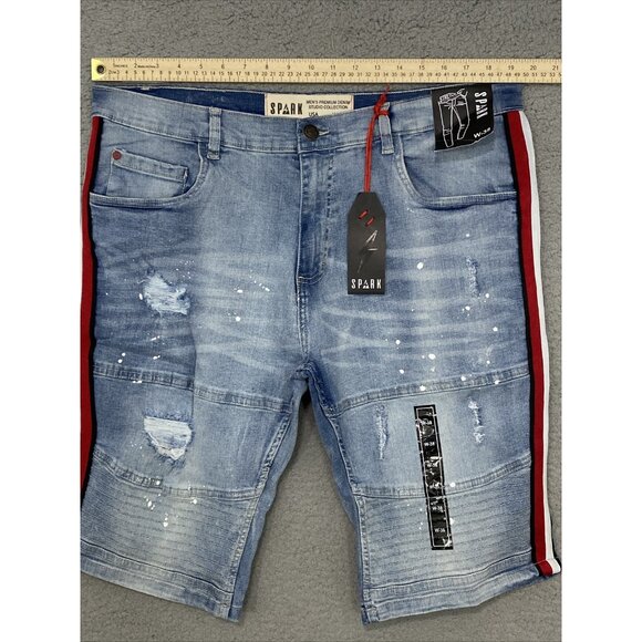 SPARK MEN Shorts Sz 38 Grunge Paint Splash Destroyed Biker Distressed Jean Short - Picture 2 of 10
